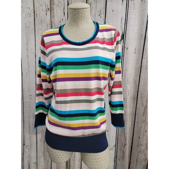 WN Women's Medium Lands' End Multicolor Striped Crewneck Sweater Pullover Top - Picture 1 of 11
